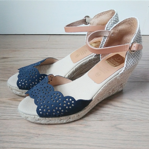 kanna Shoes - Kanna Navy & Tan Ankle Strap Espadrilles
